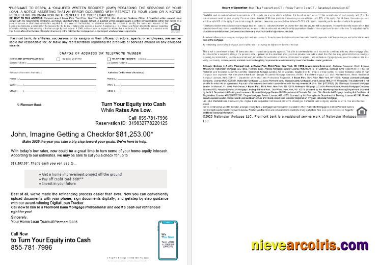 USA New York Piermont bank mortgage loan statement, 4 pages 3-4